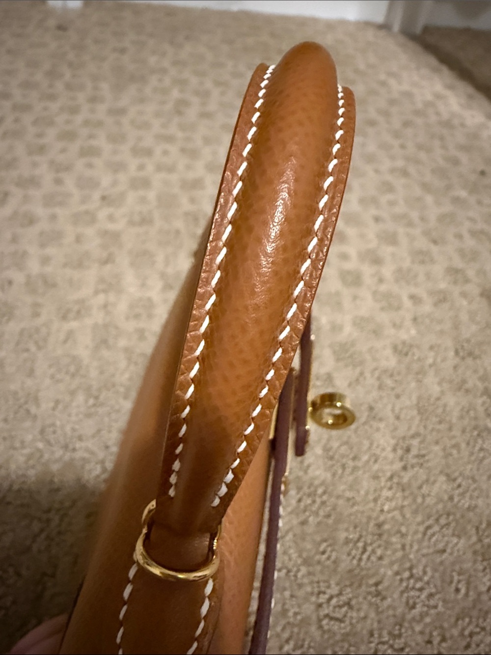 Mini Top-Handle Bag in Tan with Scarf-Wrapped Handle - Picture 3 of 11